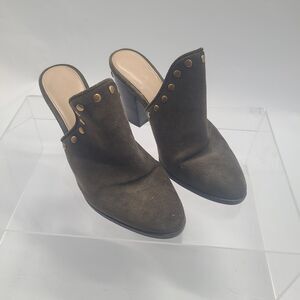9.5M MICHAEL KORS LOUISE MULE OLIVE GREEN SUEDE LEATHER WITH STUDS